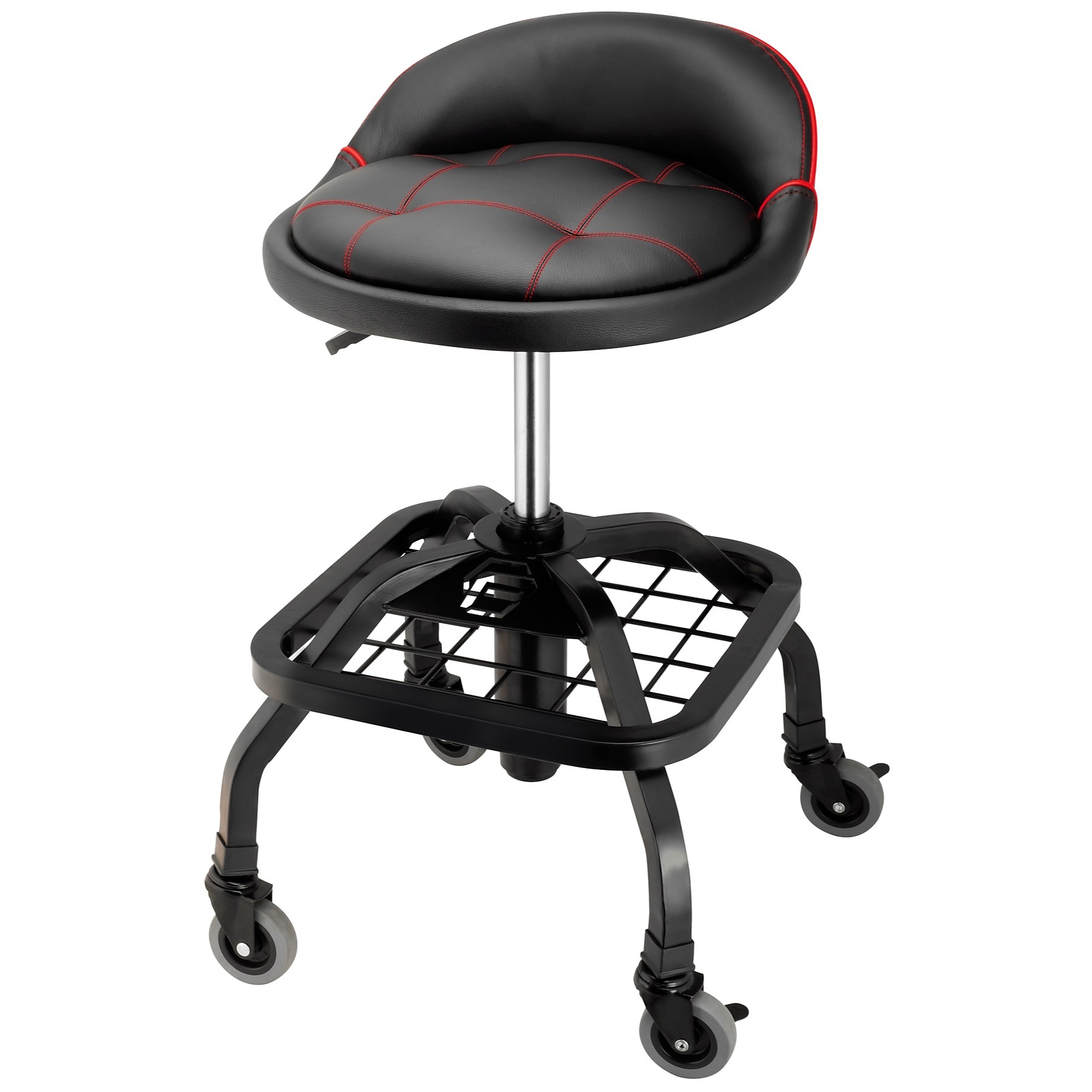 Powerbuilt, Padded Rolling Shop Seat w Lumbar Support, Capacity 330 lb, Max. Height 25 in, Min. Height 19.5 in, Model# 240338